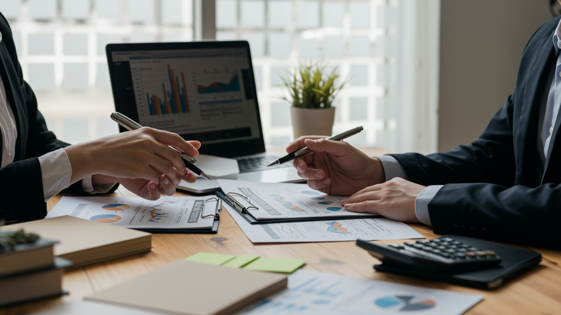 Accountants discussing financial reports